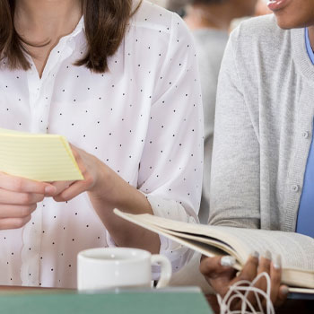 people reading flashcards