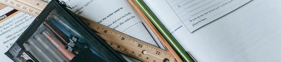 School supplies above practice exam book