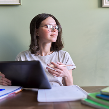 female student studying