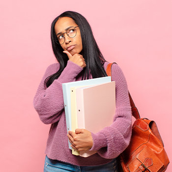 female student contemplating