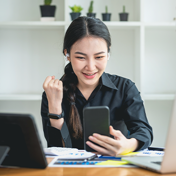 happy woman on her phone