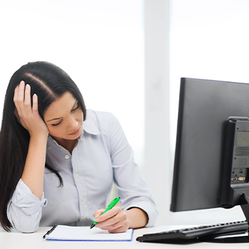 stressed woman writing