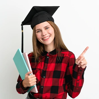 woman with books and graduation hat